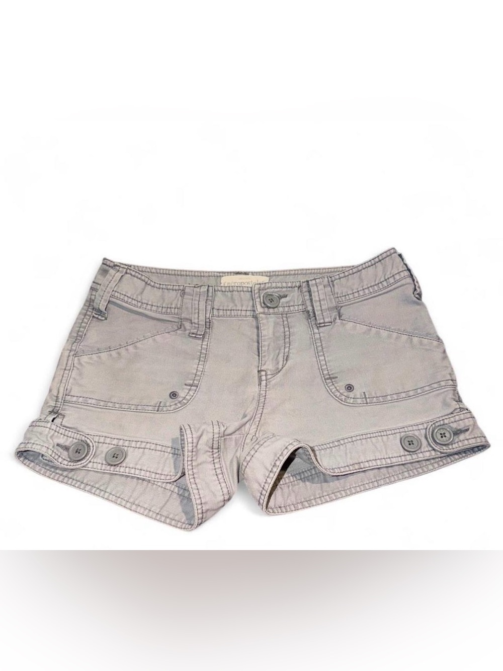 Authentic Y2K Aeropostale Light Gray Button-Hem Utility Jean Shorts